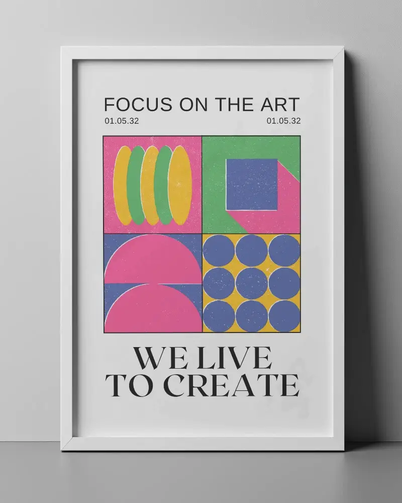 Clean Studio Wall Poster Mockup White Frame Balanced Light Shadow Modern Minimalism