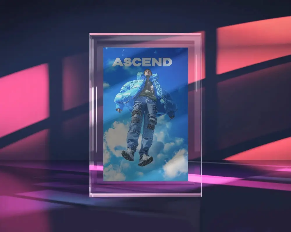 Glass Framed Poster Mockup In Vibrant Pink And Purple Studio Lighting With Shadows