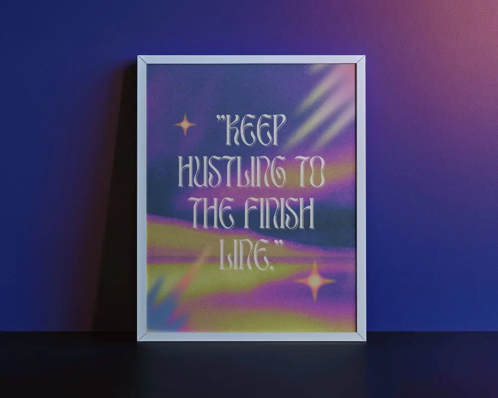 Crisp Studio Poster Mockup With Metal Frame On Blue Magenta Gradient Wall
