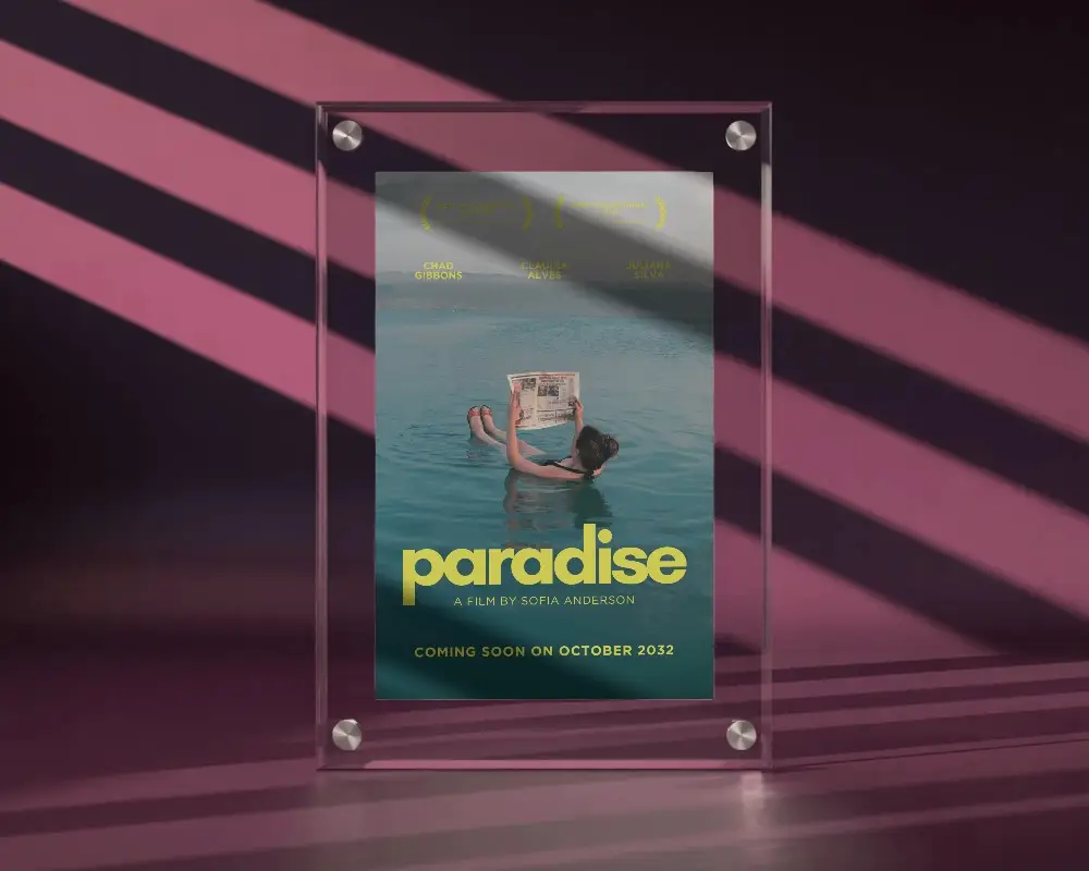 Acrylic Frame Poster Mockup With Pink Shadow Stripes And Modern Minimalist Lighting