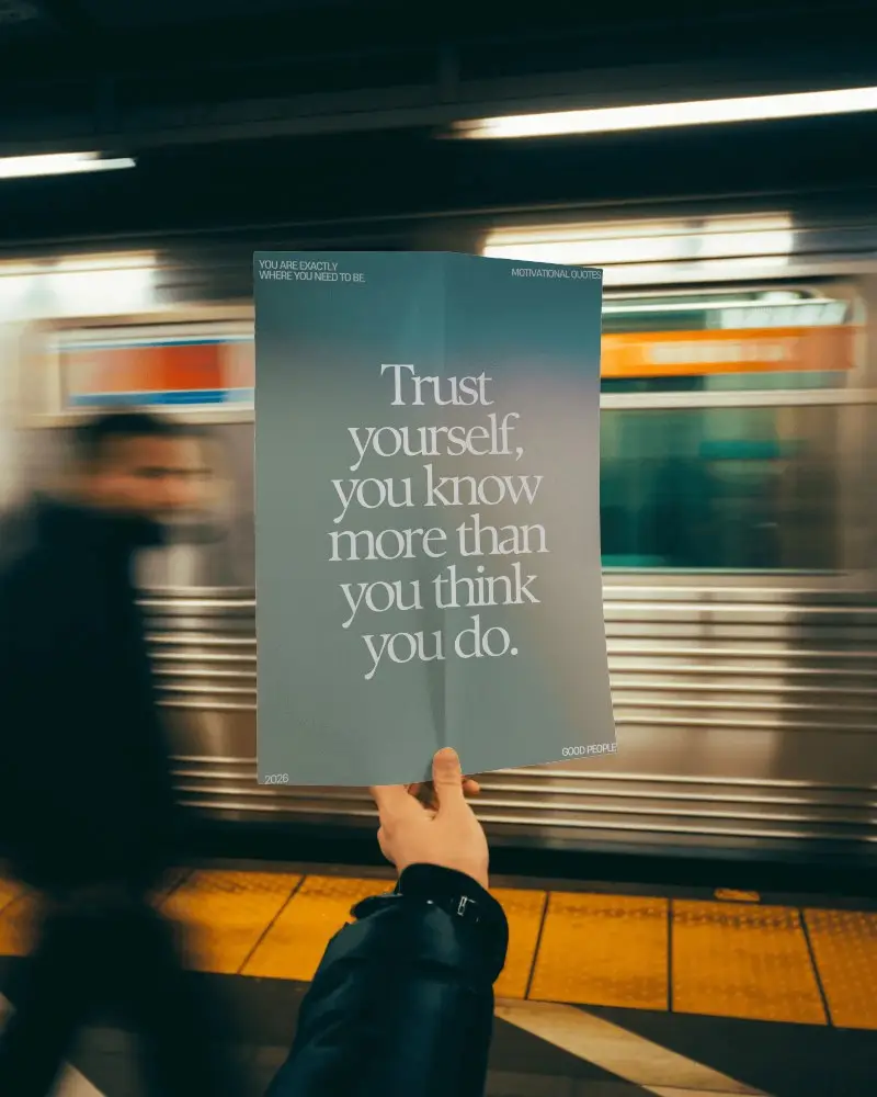 Motion Blur Poster Mockup Hand Holding Folded Paper In Busy Subway Station