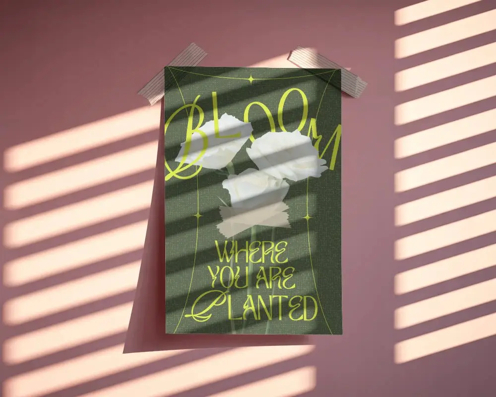 Shadows Casting On Minimalist Poster Mockup With Washi Tape Matte Texture Background