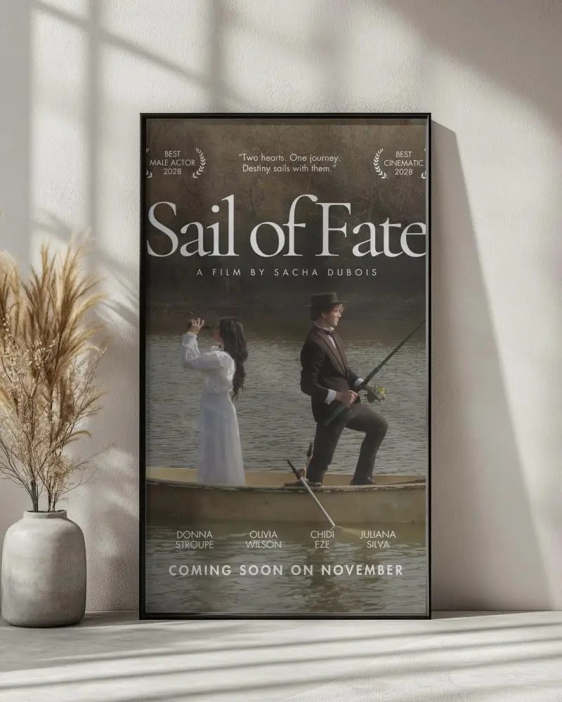 Framed Poster Display In Stylish Home Decor With Dry Floral Arrangement And Shadows