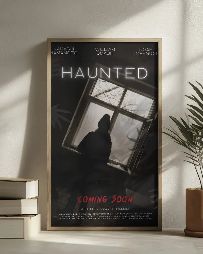 Modern Minimalist Poster Mockup With Wooden Frame And Subtle Shadow Play On Wall