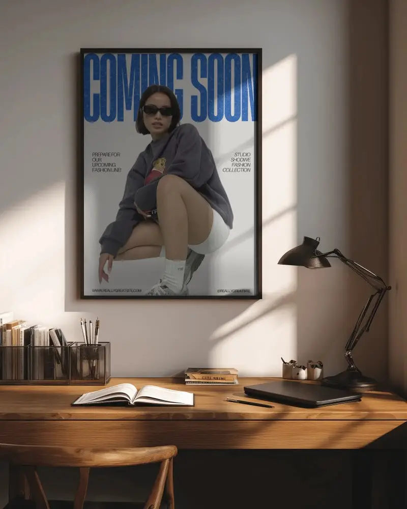 Modern Poster Mockup Minimalist Home Office Workspace With Frame And Organized Desk Accessories