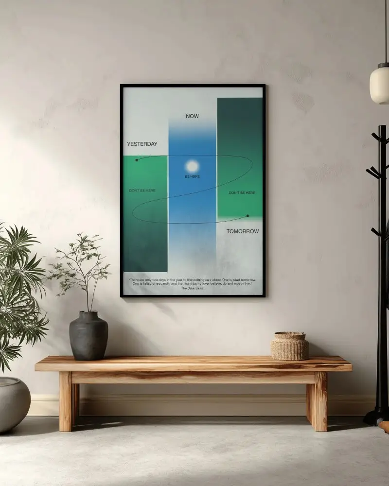 Modern Minimalist Poster Mockup With Wooden Bench And Plants For Home Decor