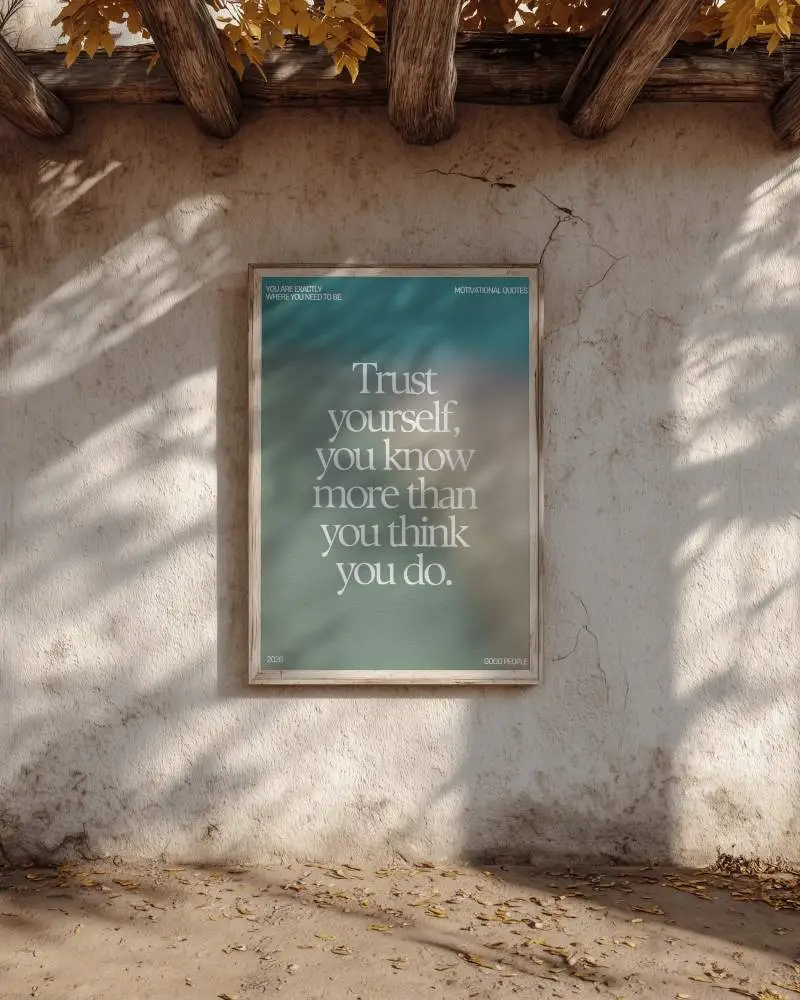 Vertical Poster Mockup In Rustic Wall Scene With Autumn Leaves And Wooden Beams