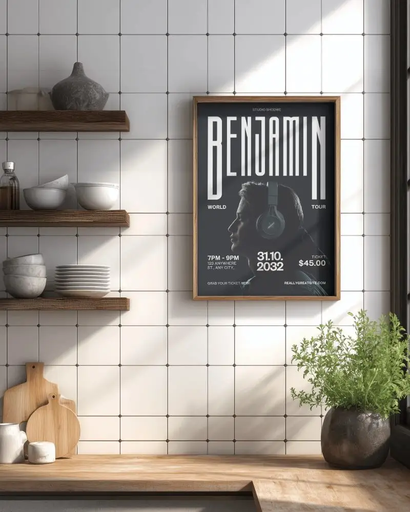 modern-kitchen-poster-mockup-on-tiled-wall-with-floating-shelves-and-wooden-countertop