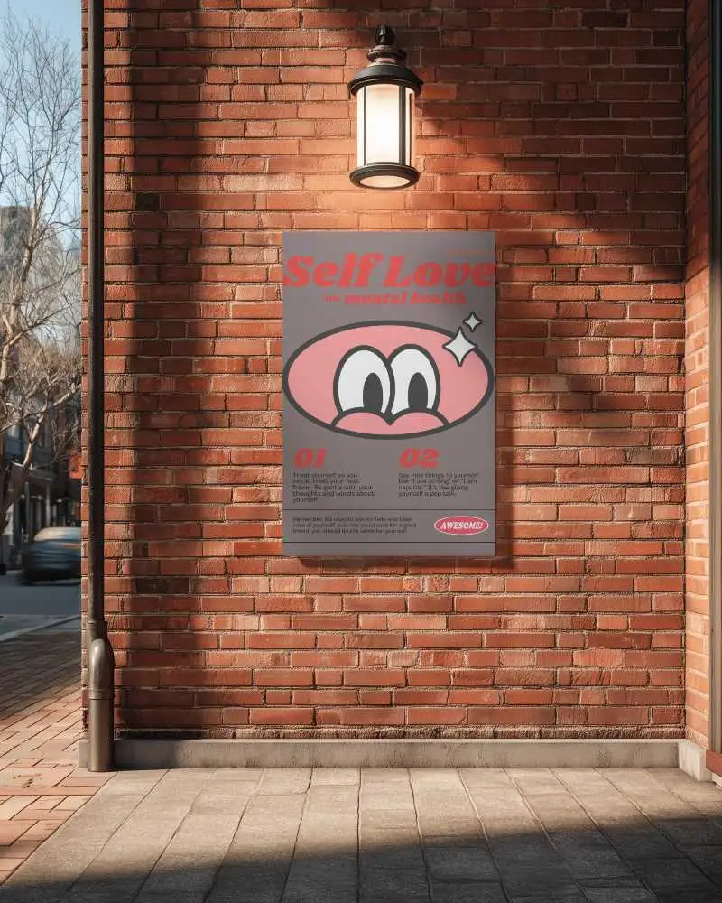 Outdoor Brick Wall Poster Mockup With Vintage Wall Lantern And Bright Natural Light