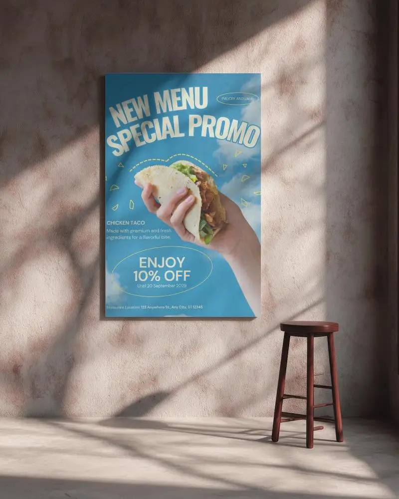 Minimalistic Interior Poster Mockup With Natural Light And Stool For Modern Wall Decoration