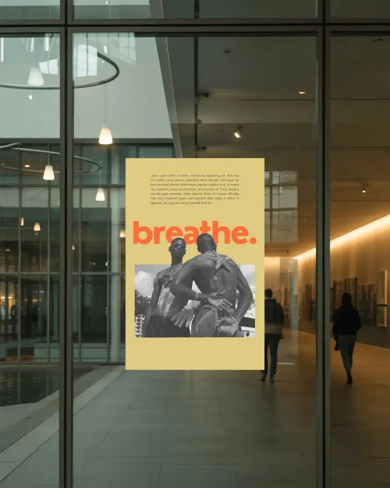 Modern Paper Poster Mockup On Glass Door In Contemporary Office Space For Promotion