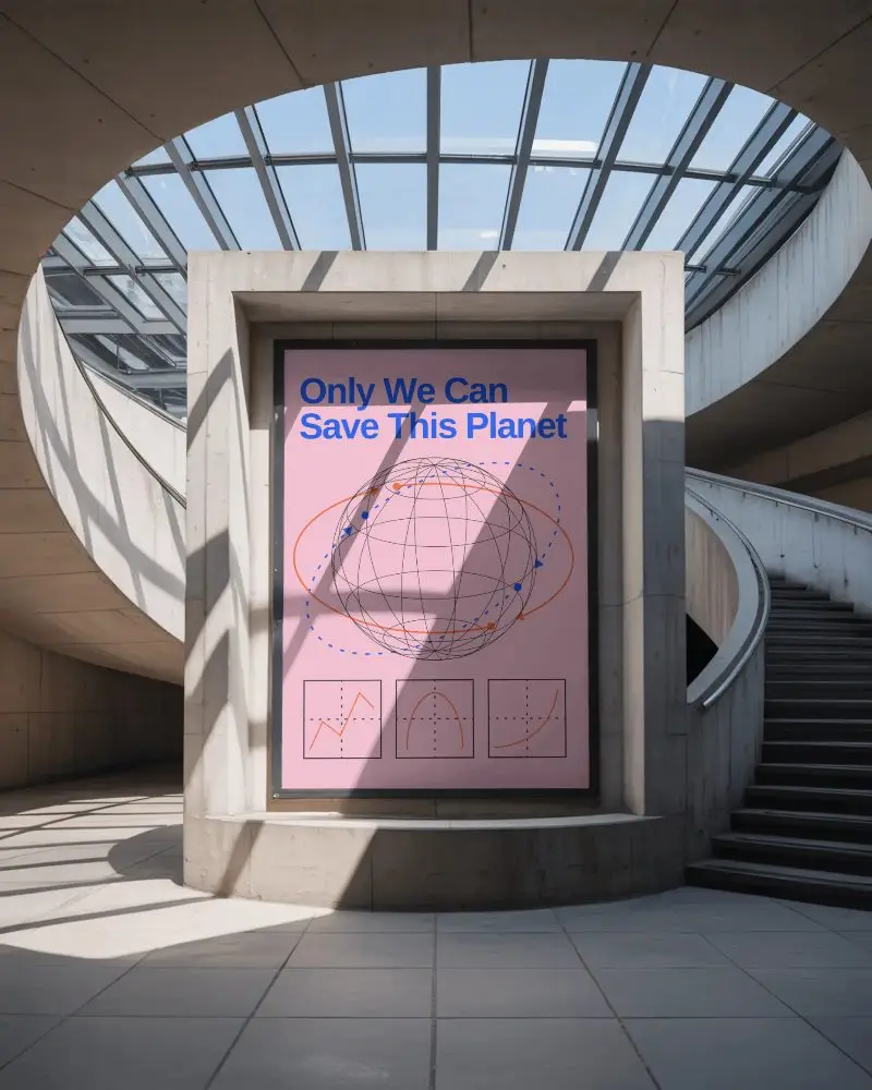 Sleek Architectural Poster Mockup With Curved Glass Ceiling And Shadow Patterns