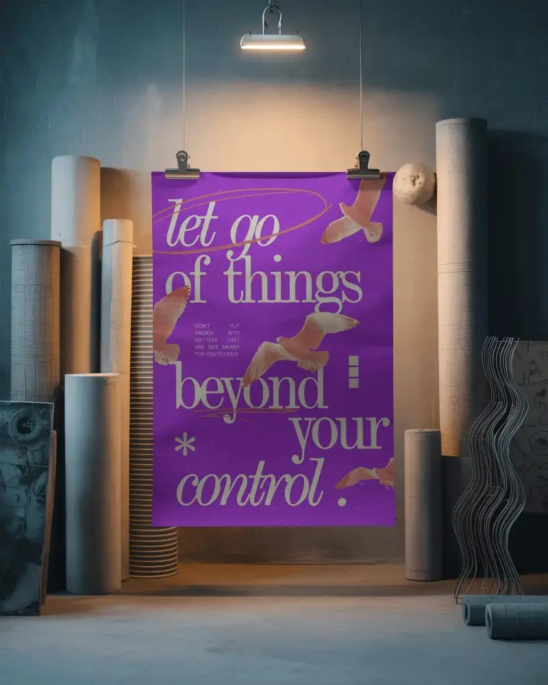 Hanging Poster Mockup With Industrial Background And Modern Lighting Effect For Design Showcase