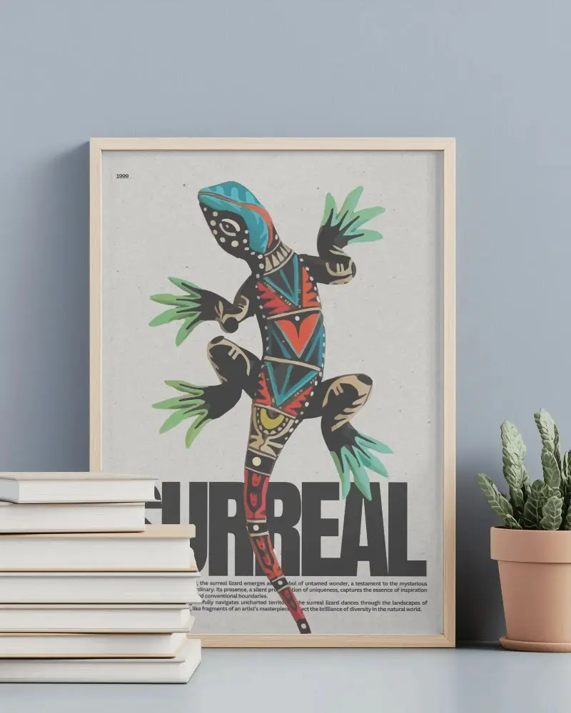 Clean Simple Wooden Frame Poster Mockup With Stack Of Books And Potted Plant Decor