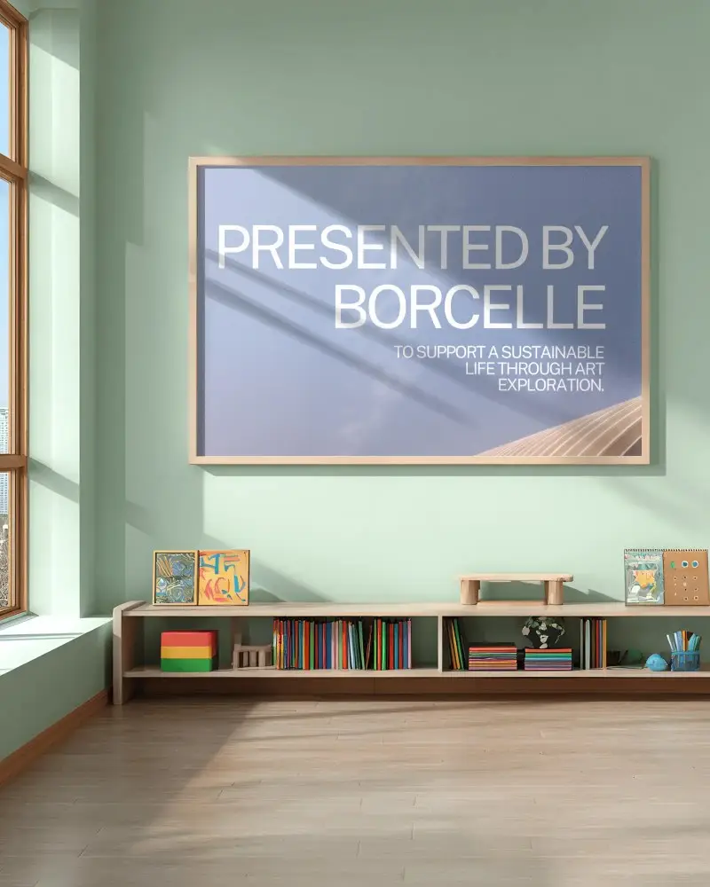 Modern Minimalist Study Room Poster Mockup With Large Wooden Frame On Pastel Wall