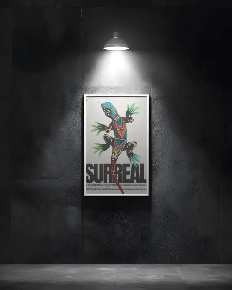 Poster Frame Mockup With Dramatic Lighting And Dark Modern Interior Background
