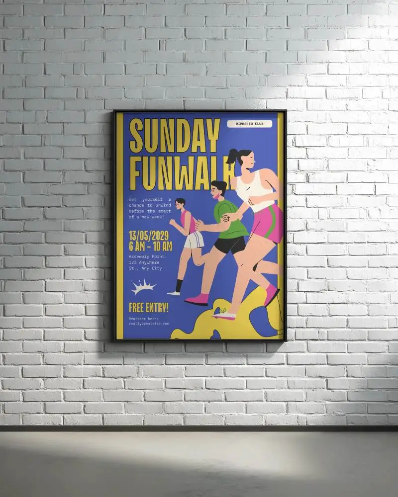 Vertical Poster Mockup For Gallery Or Home Decor Against White Brick Wall Natural Light Shadow