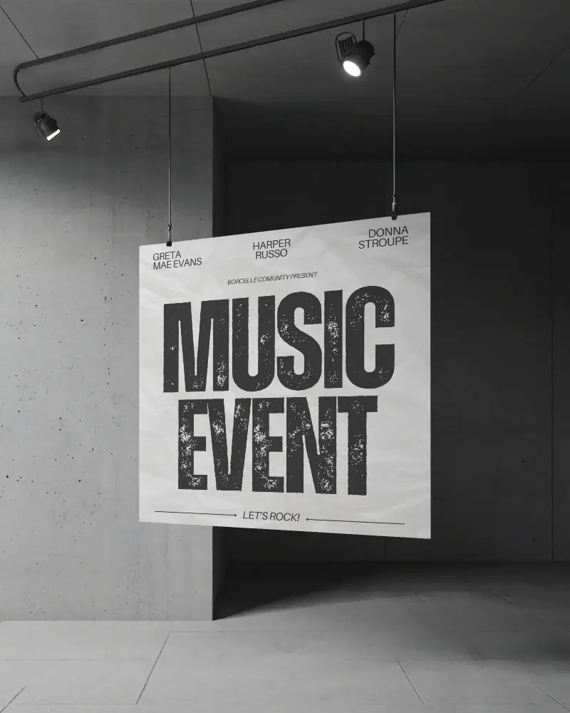 Hanging Poster Mockup With Industrial Lighting Minimalist Modern Interior Design Presentation Blank