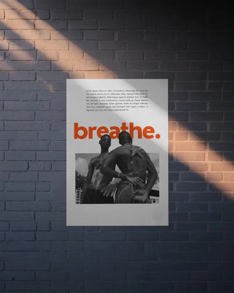 Vertical Poster Mockup On Textured Brick Wall With Natural Light Shadow Creative Display