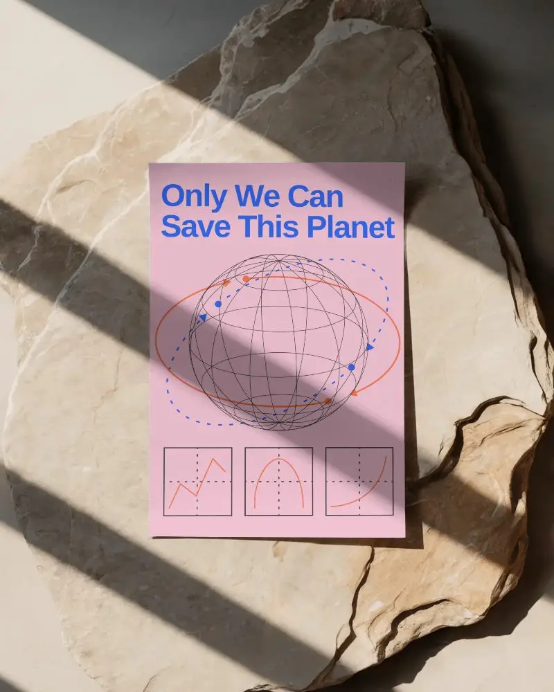 Natural Light Poster Mockup On Rough Stone Textured Surface For Design Presentation