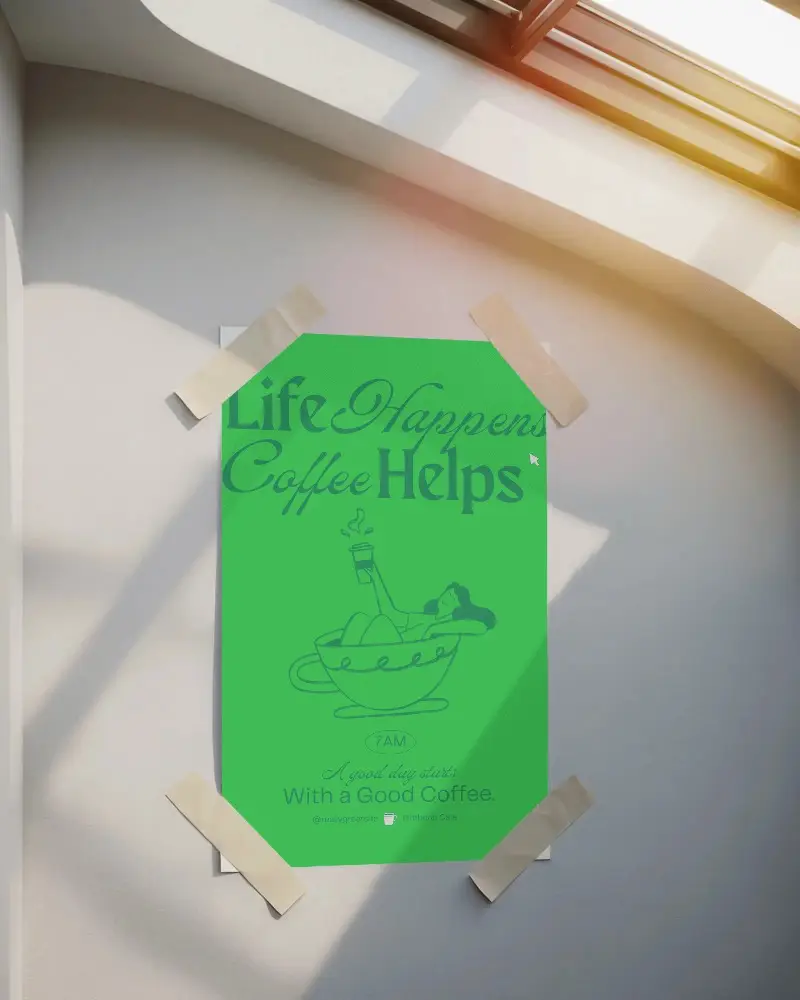 Sunlight Cast Shadows Poster Mockup Minimalist Taped Wall Blank Design Layout