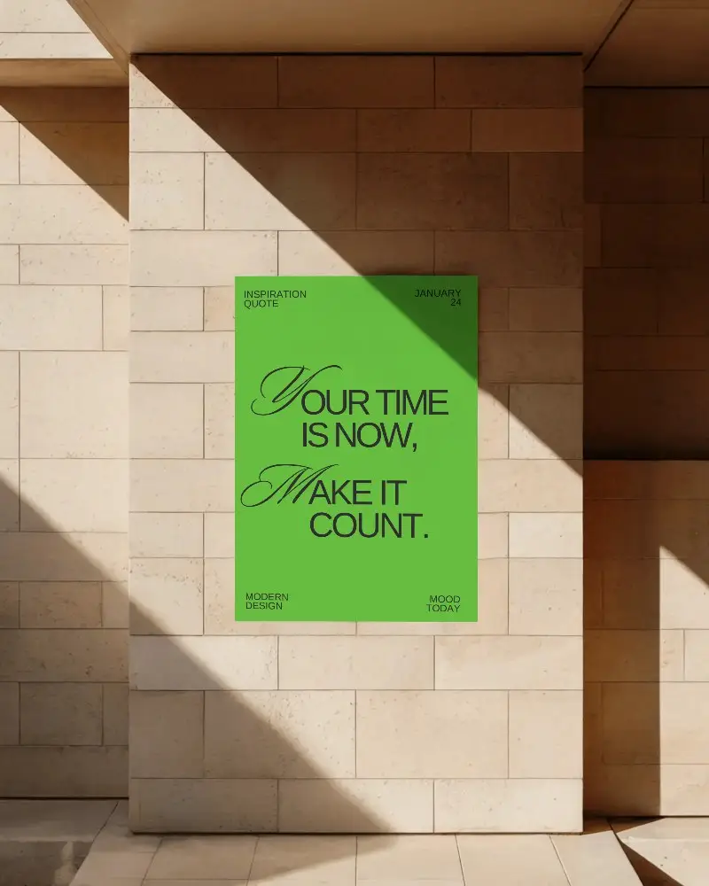 Vertical Rectangle Poster Mockup On Minimalist Architectural Wall With Shadow Play