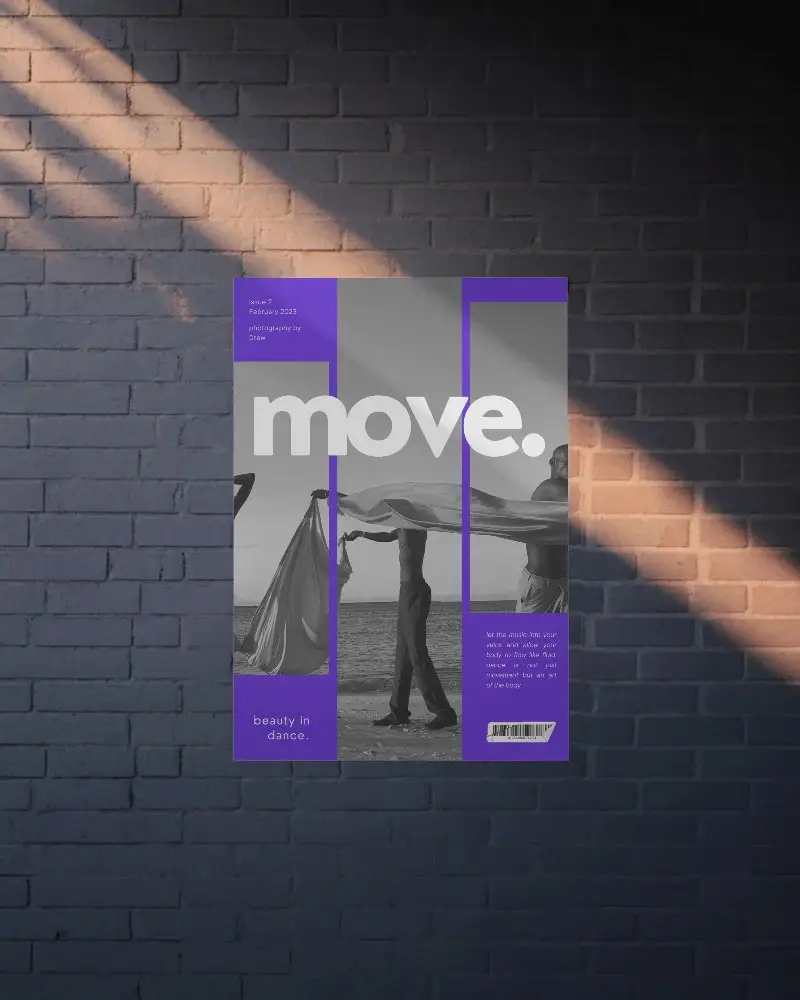 Vertical Poster Mockup On Textured Brick Wall Background With Natural Light Rays