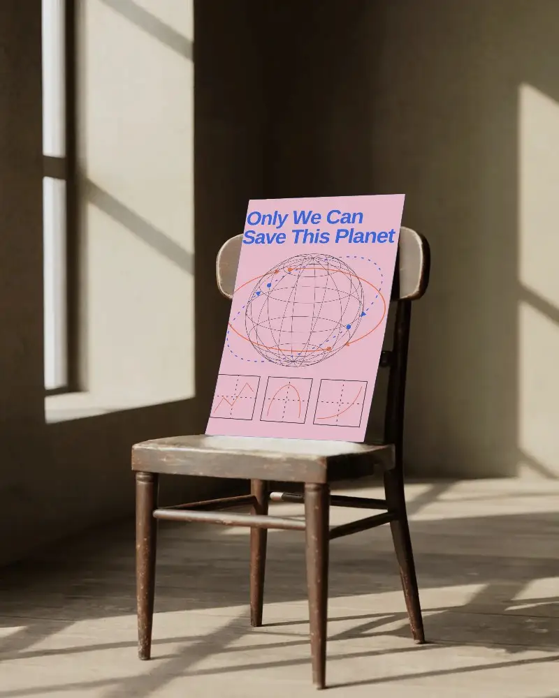 Minimalistic Vintage Wooden Chair Poster Mockup In Natural Light Setting For Modern Designs