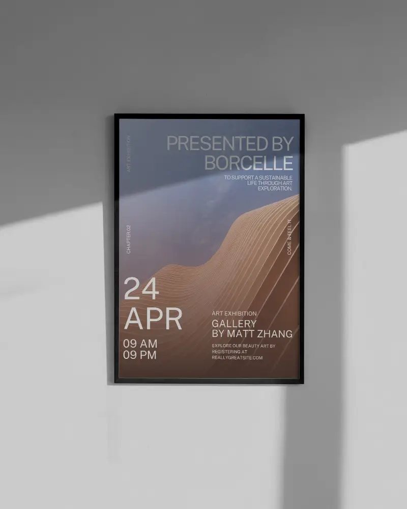 Modern Interior Frame Poster Mockup On Plain Wall With Wooden Table And Decor