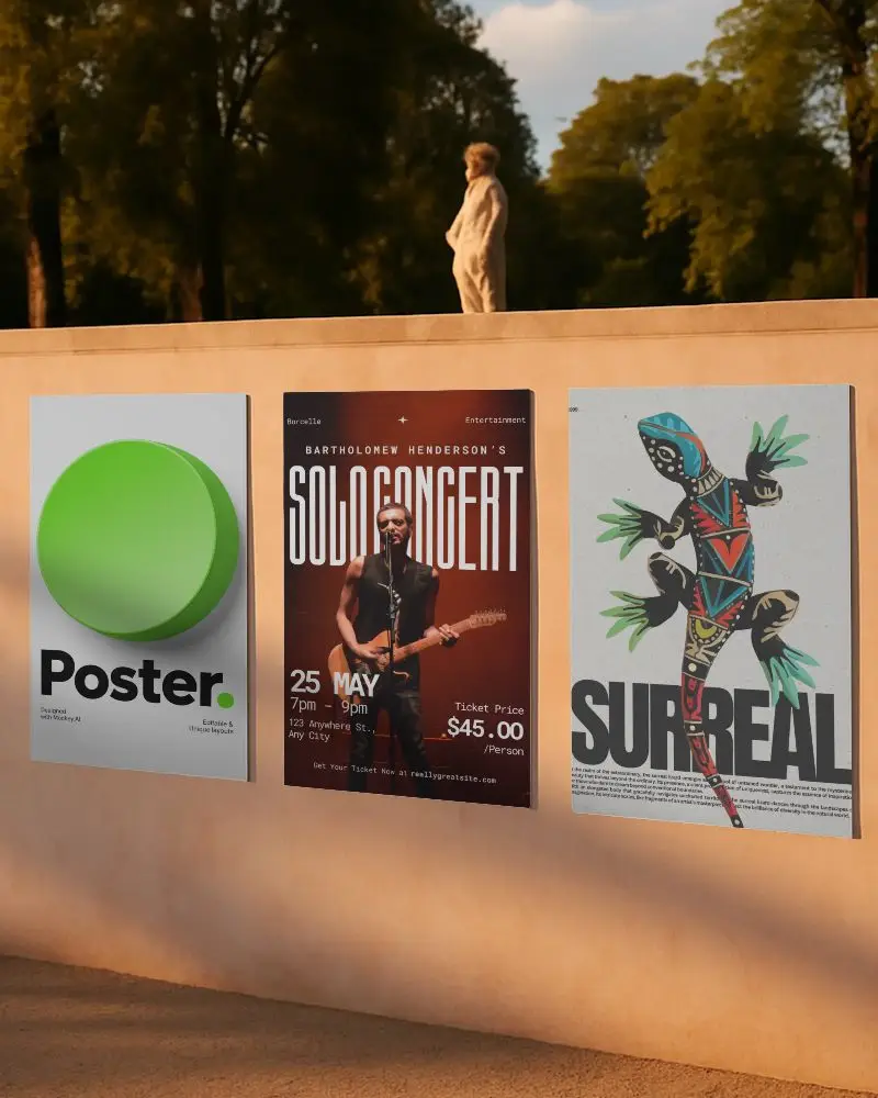 Outdoor Wall Poster Mockup With Three Blank Vertical Displays And Urban Background