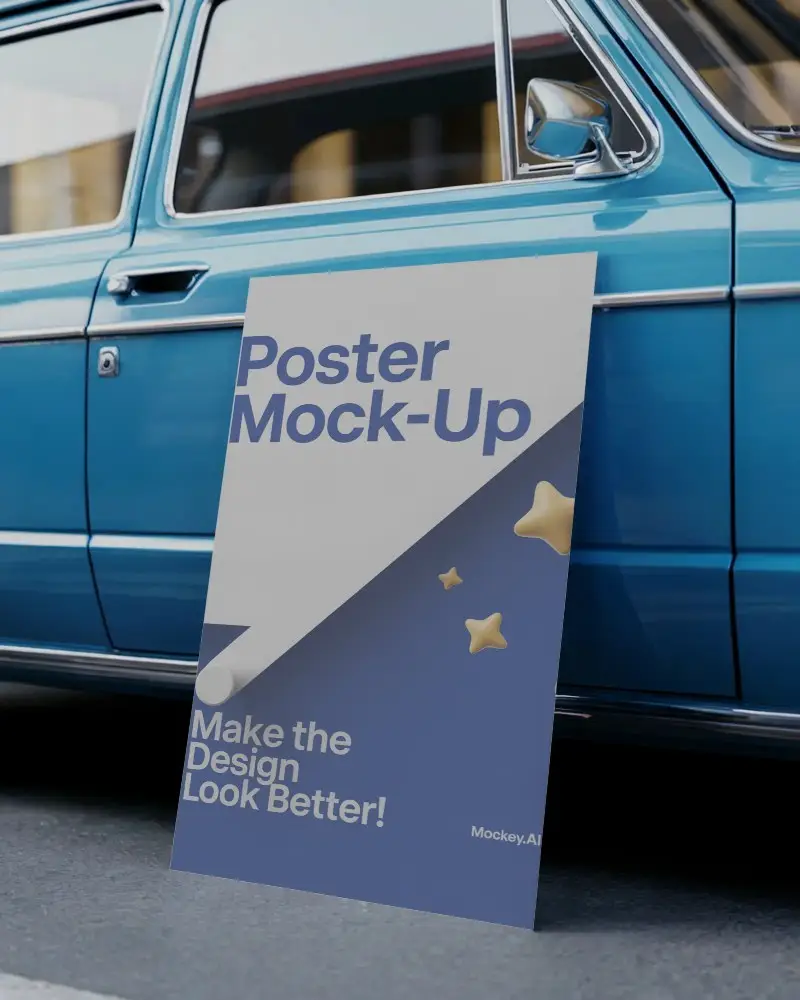 freestanding-poster-mockup-leaning-against-vintage-car-side-for-street-promotion