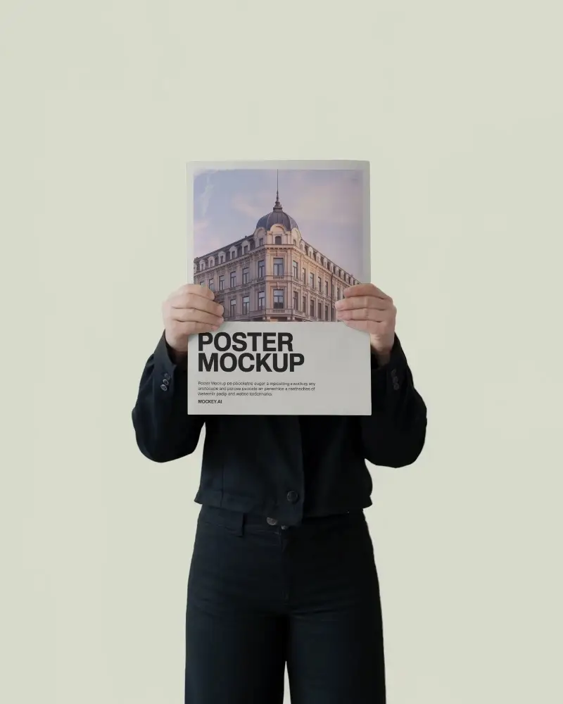 Clean Poster Mockup Person Holding Minimal White Background Modern Presentation Style