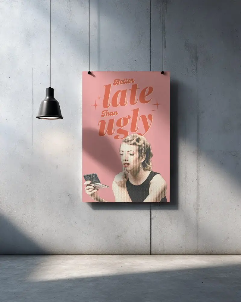 Vertical Poster Mockup Hanging From Rope On Rough Concrete Wall Ambient Light Shadow Effect