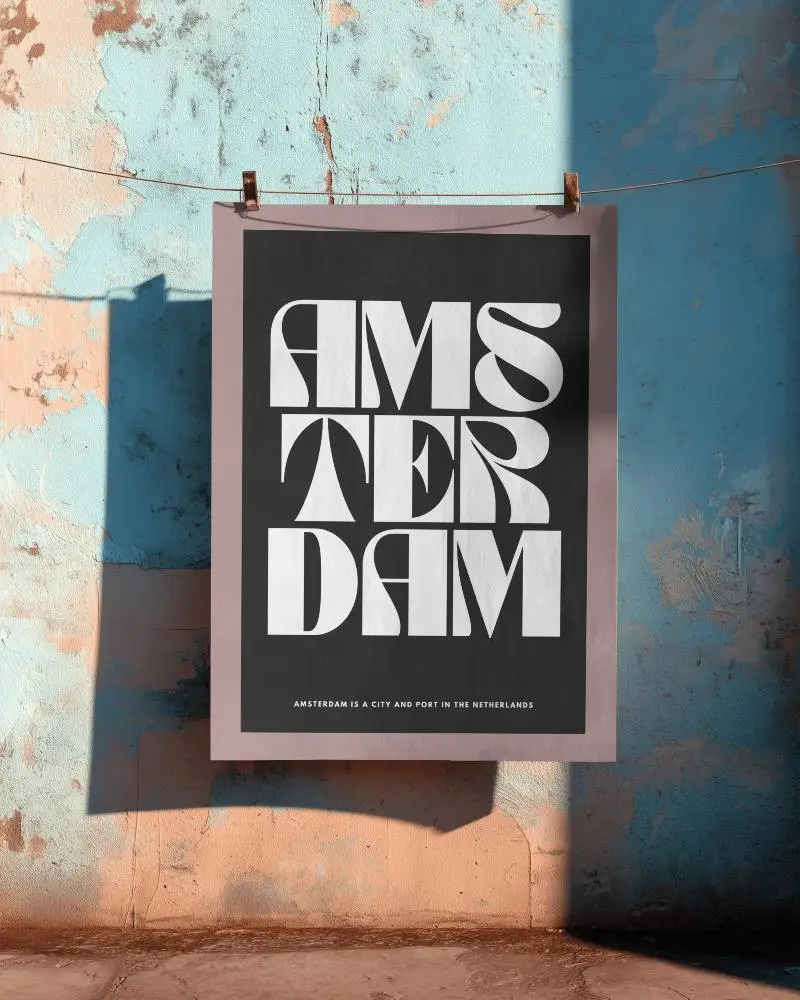 Blank Poster Mockup Hanging Outdoor Textured Wall Shadow Effect