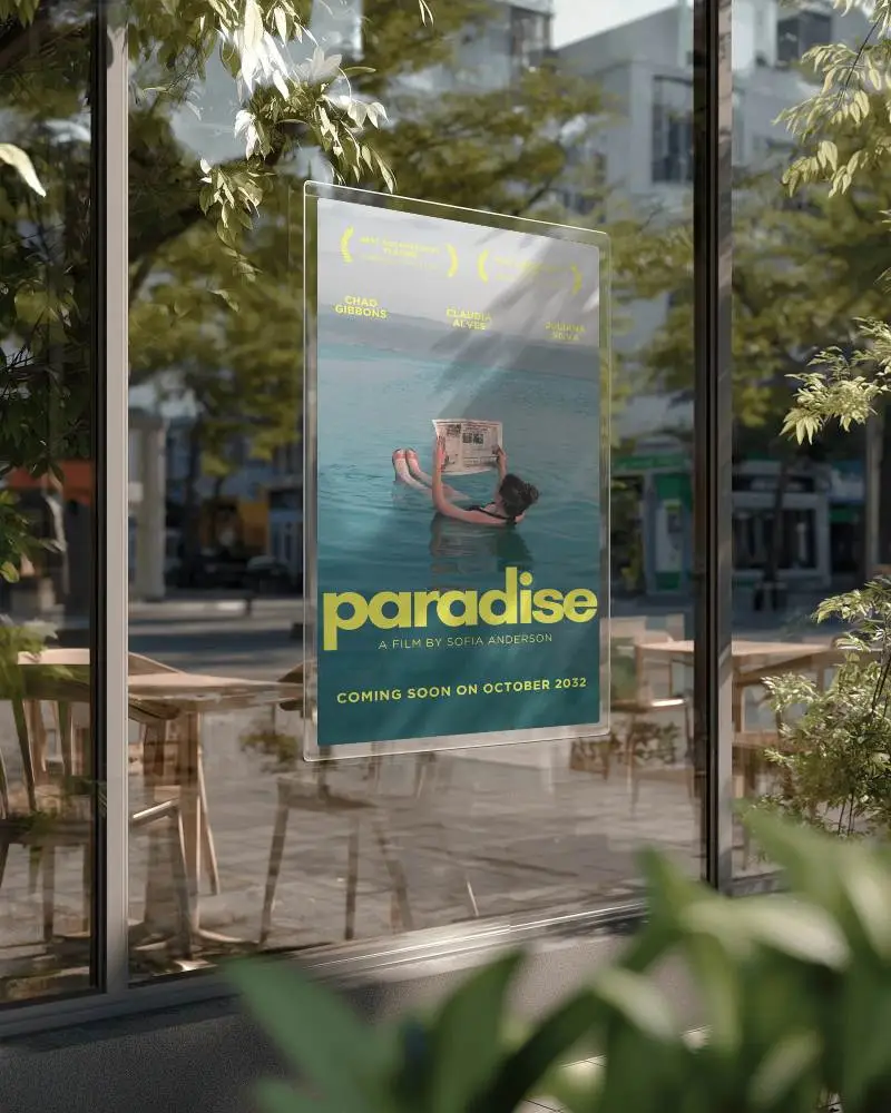 Modern Floating Poster Mockup With Reflection For Retail Window Branding And Marketing