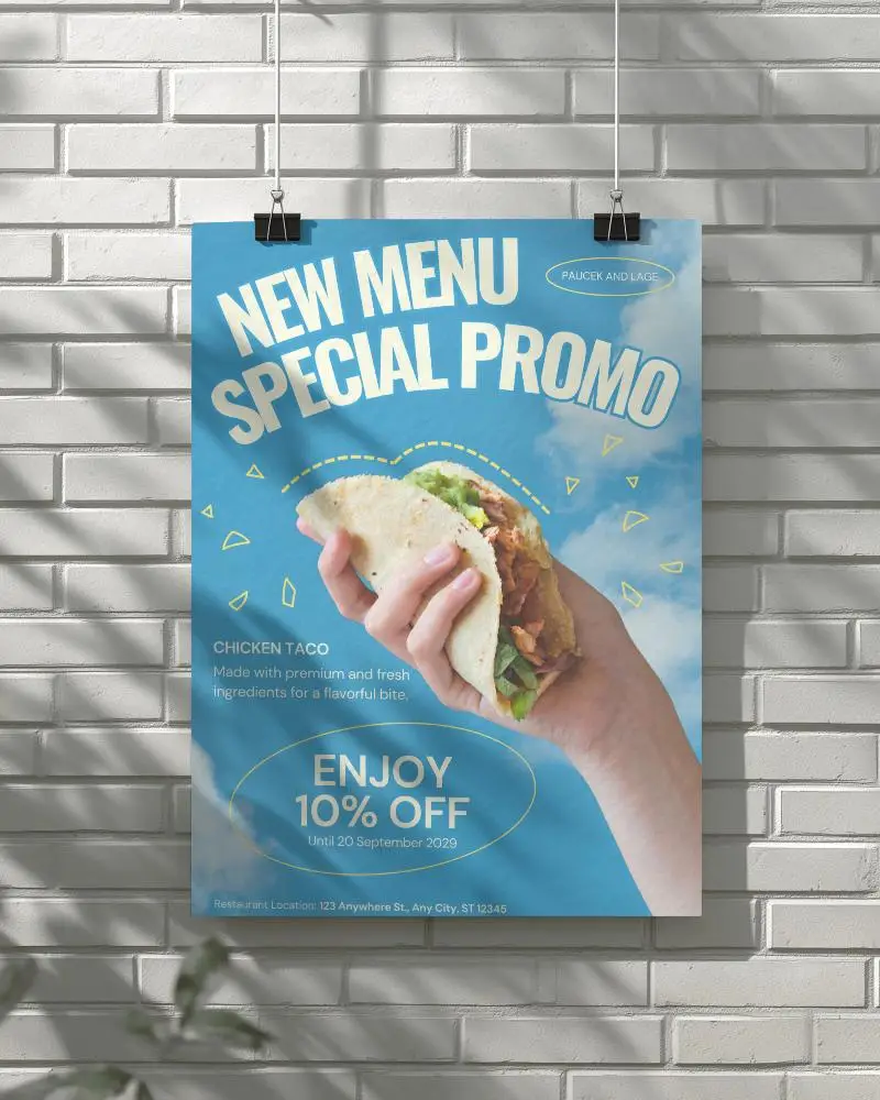 Minimalistic Poster Mockup Hanging On Textured Brick Wall With Natural Shadow Effects