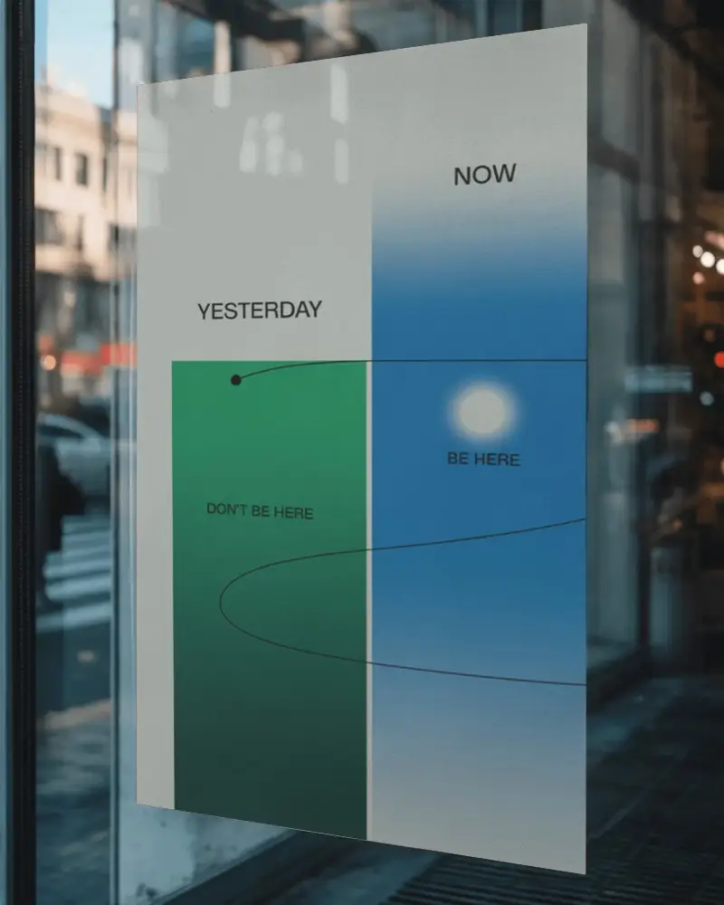 Vertical Poster Mockup Showcasing Clear Glass Window With Urban Cityscape Background