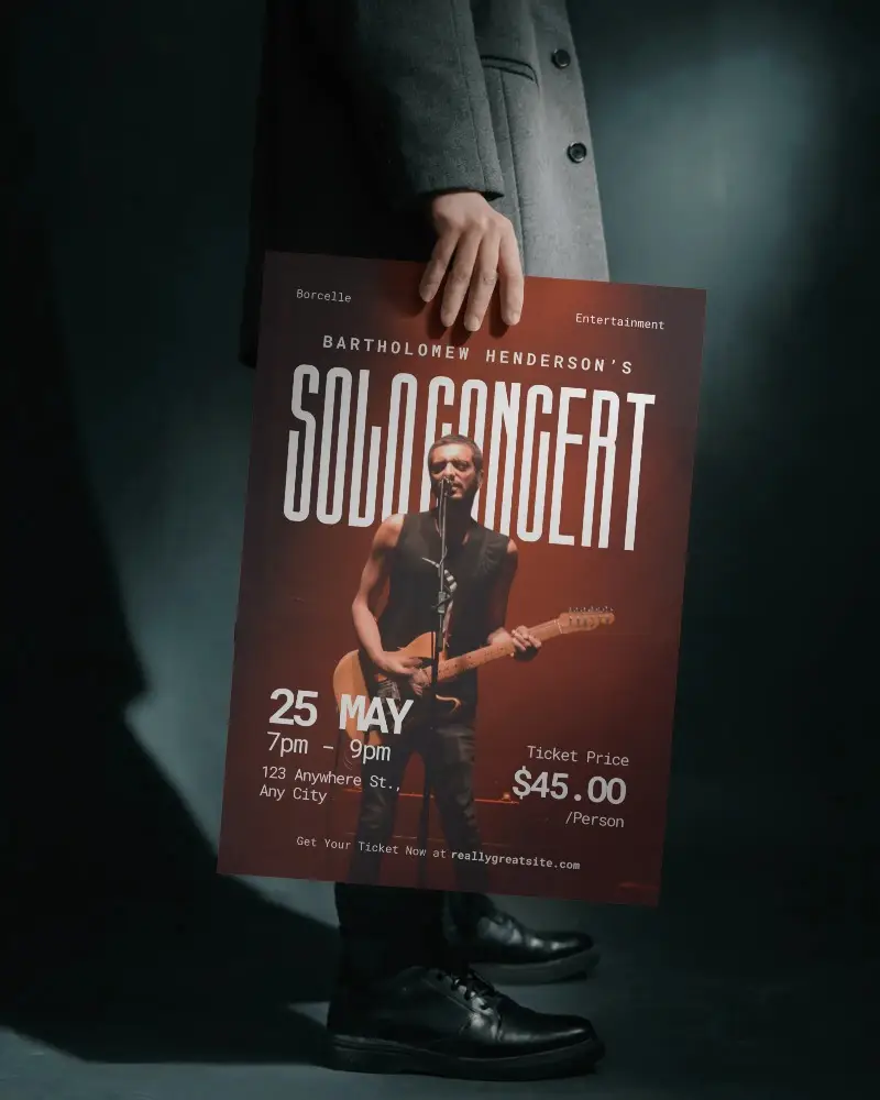 Person Holding Blank Poster Mockup In Studio Photography For Design