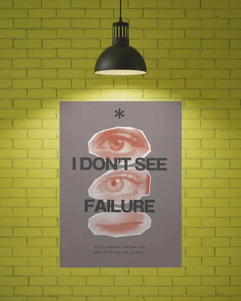 Wall Mounted Blank Poster Mockup With Glowing Wall Lamp On Rough Brick Background