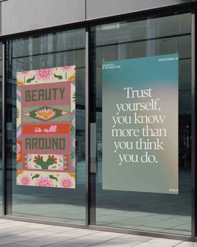 Hanging Poster Mockups For Storefront Glass Windows Perfect For Retail Marketing