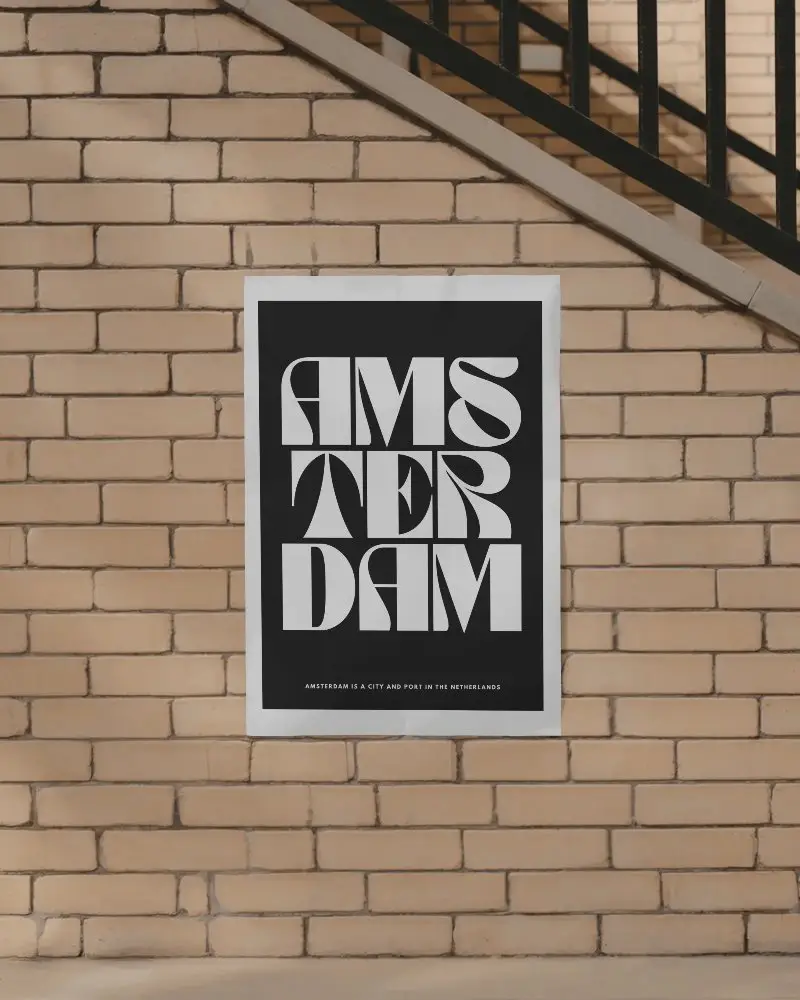 Urban Brick Wall With Poster Mockup Under Staircase For Creative Display And Design