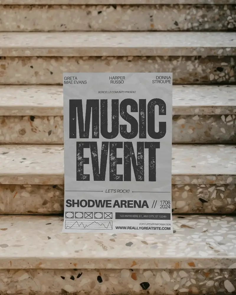 Vertical Poster Mockup Displayed On Textured Marble Stairs With Natural Light Background