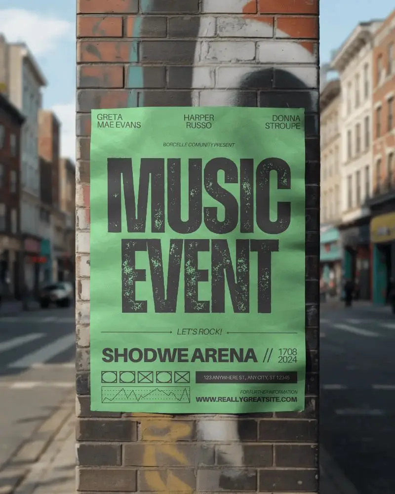 Urban Street Poster Mockup On Brick Wall For Outdoor Advertising Display