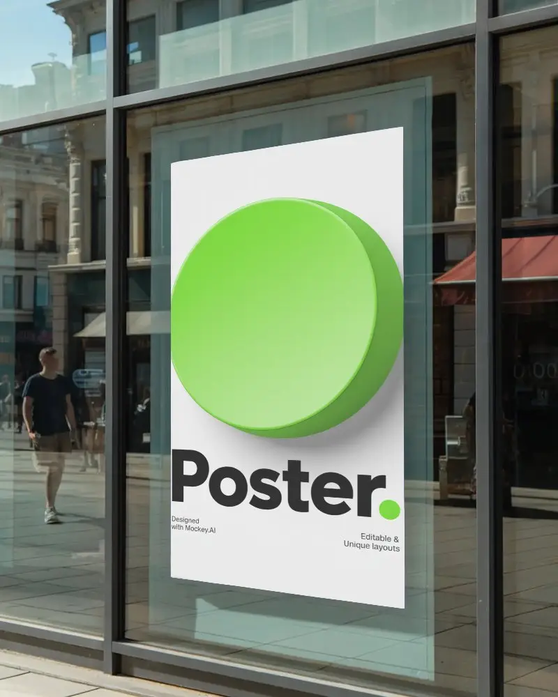 Urban Street Side Retail Store Window Showing Poster Mockup For Advertisement Display