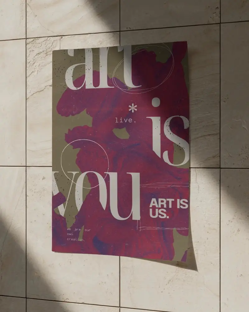 Realistic Poster Mockup On Textured Tiled Wall With Natural Light And Shadow