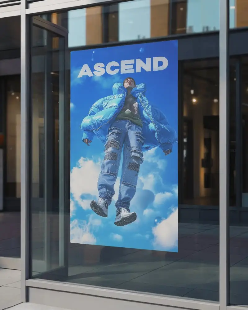 Urban Glass Storefront Poster Mockup Showcasing Creative Advertising And Marketing Materials