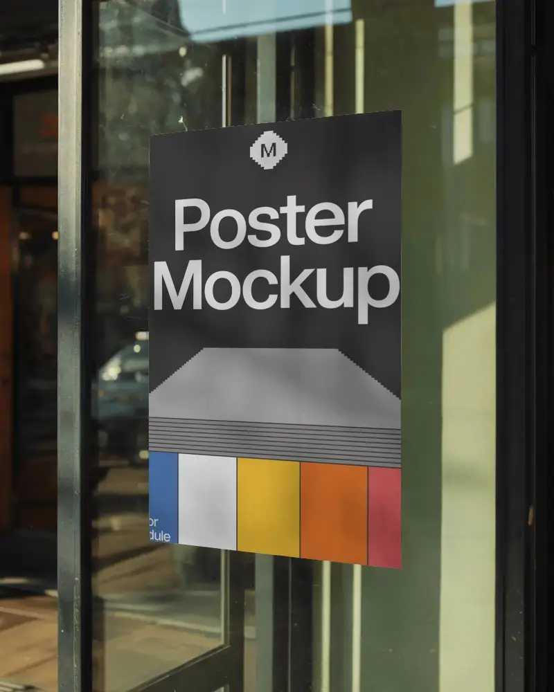 Realistic Shop Window Poster Mockup For Retail Advertising With Sharp Shadow And Light Play