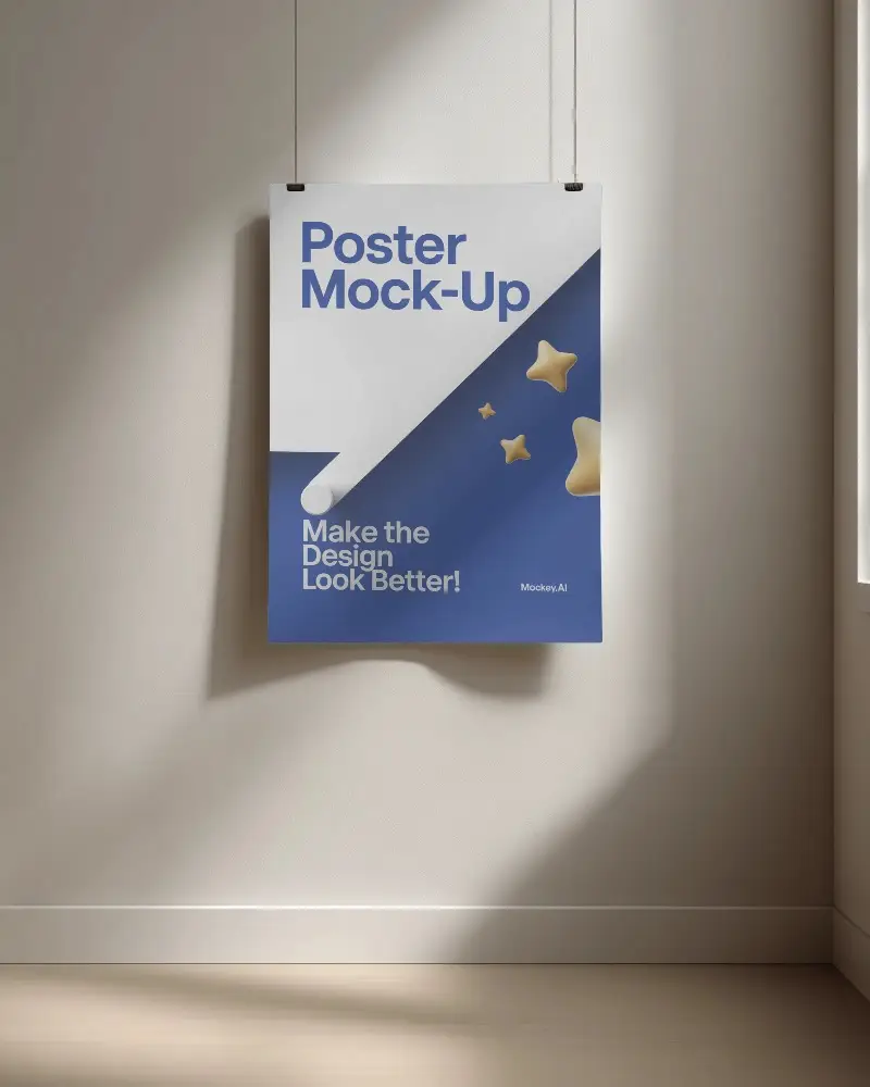 Minimalist Hanging Poster Mockup In Sunlit Room For Art And Design Presentation