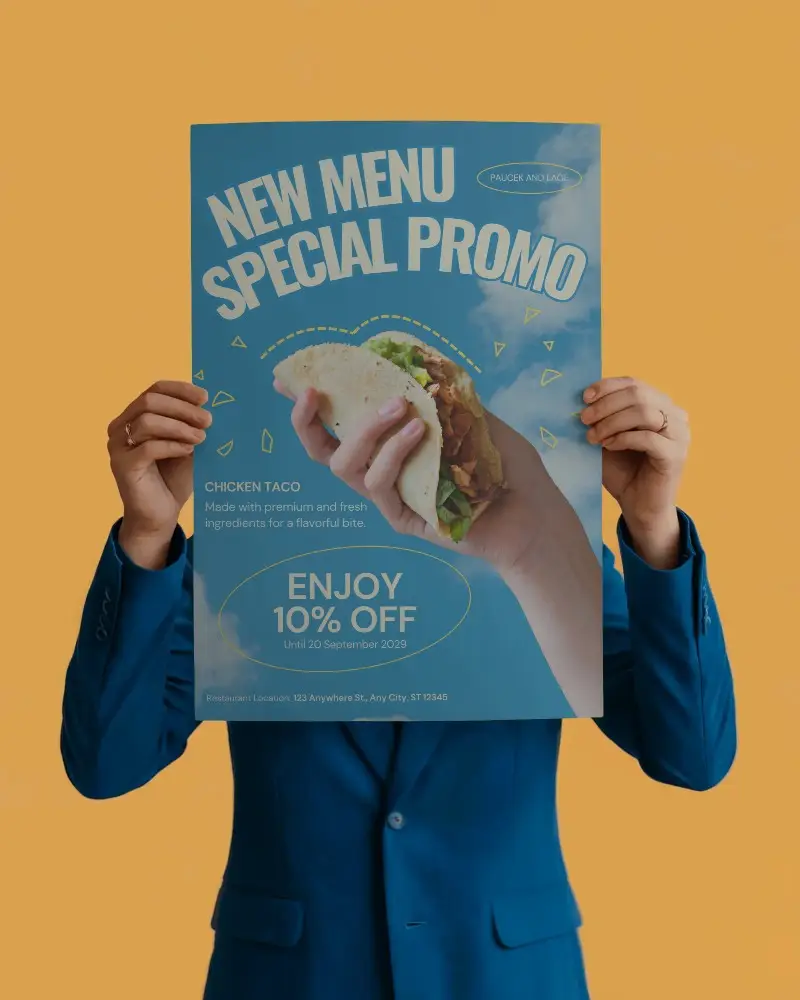 Person In Suit Holding Poster Mockup For Advertisement Or Presentation Pitch