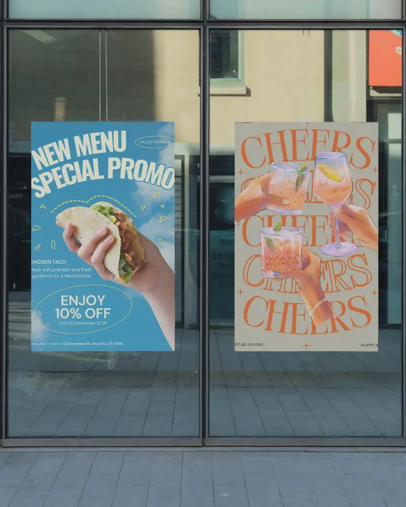 Vertical Poster Mockup On Glass Doors Perfect For Modern Retail Marketing And Promotion